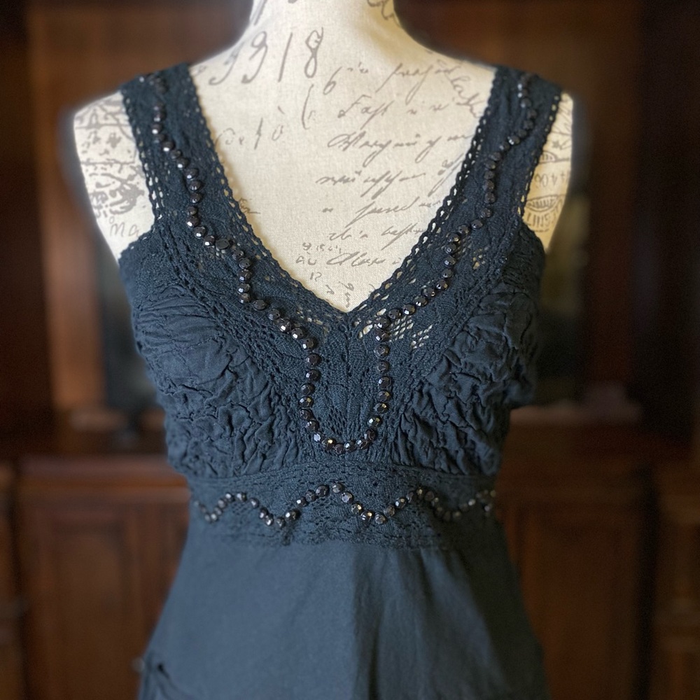SOLD! Indian Tropical Fashion Tiered Embedded Crochet Strap Maxi Slip Dress S/M - Picture 3 of 5